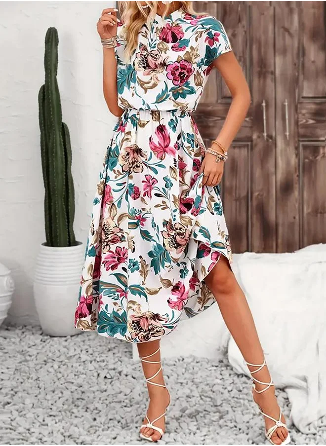 Take Two Take Two Floral Print Short Sleeve Midi Dress
