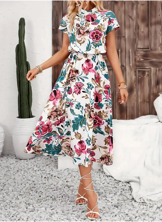 Take Two Take Two Floral Print Short Sleeve Midi Dress