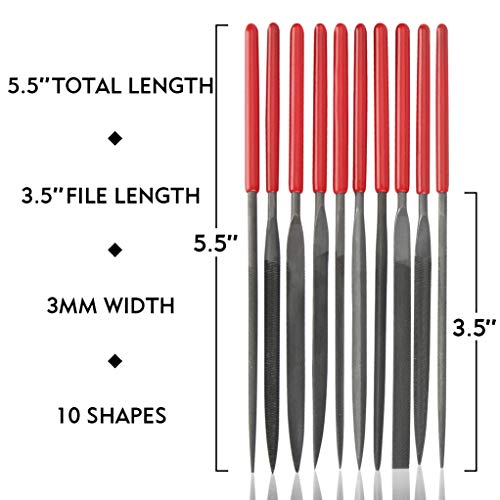 Kalim 10Pcs Needle File Set- Hardened Alloy Steel, Mini Set Includes Tapered Round, Half Round, Barrette, Crossing, Knife, Warding, Square, Three Square - Image 2