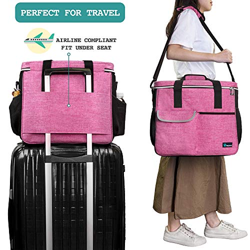PetAmi Dog Travel Bag - Travel Pet Organizer with Food Container and Bowls, Perfect for Weekend Camping, Cat Diaper Bag (Pink, Large) - Image 5