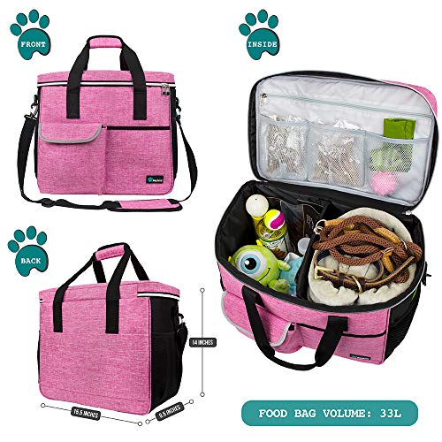 PetAmi Dog Travel Bag - Travel Pet Organizer with Food Container and Bowls, Perfect for Weekend Camping, Cat Diaper Bag (Pink, Large) - Image 2