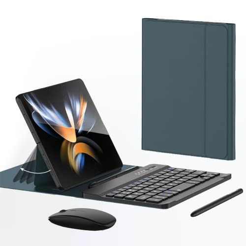 voppton for Samsung Galaxy Z Fold 7 6 5 Keyboard and Mouse, Portable Mini 7.9 inch Bluetooth Keyboard with Leather Case and Capacitive Pen, 4 in 1 Set for Z Trifold Fold7 Accessories,Green - Image 1
