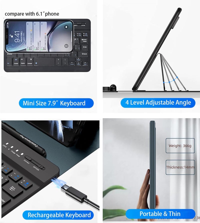 voppton for Samsung Galaxy Z Fold 7 6 5 Keyboard and Mouse, Portable Mini 7.9 inch Bluetooth Keyboard with Leather Case and Capacitive Pen, 4 in 1 Set for Z Trifold Fold7 Accessories,Green - Image 3