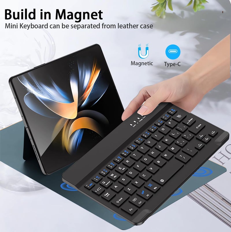 voppton for Samsung Galaxy Z Fold 7 6 5 Keyboard and Mouse, Portable Mini 7.9 inch Bluetooth Keyboard with Leather Case and Capacitive Pen, 4 in 1 Set for Z Trifold Fold7 Accessories,Green - Image 5