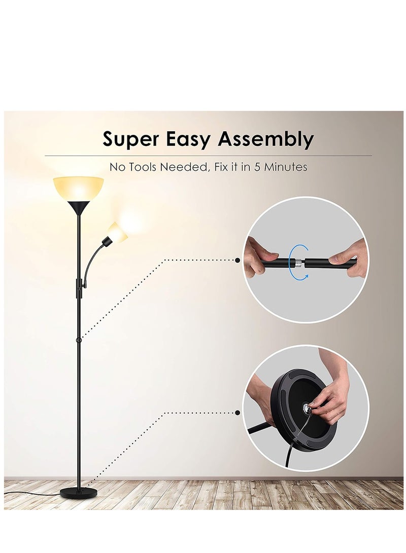 Captaintech Floor Lamp, Standing Lamp with Adjustable Reading Lamp, Dimmable Standing Lamp  for Living Room, Office, Bedroom(Black) - Image 4