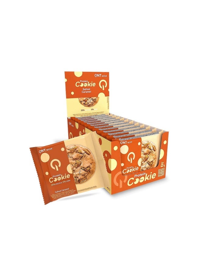 QNT Protein Cookie Salted Caramel 12 × 60g – Soft Baked High Protein Workout Snack with 15g Protein per Cookie - Image 1
