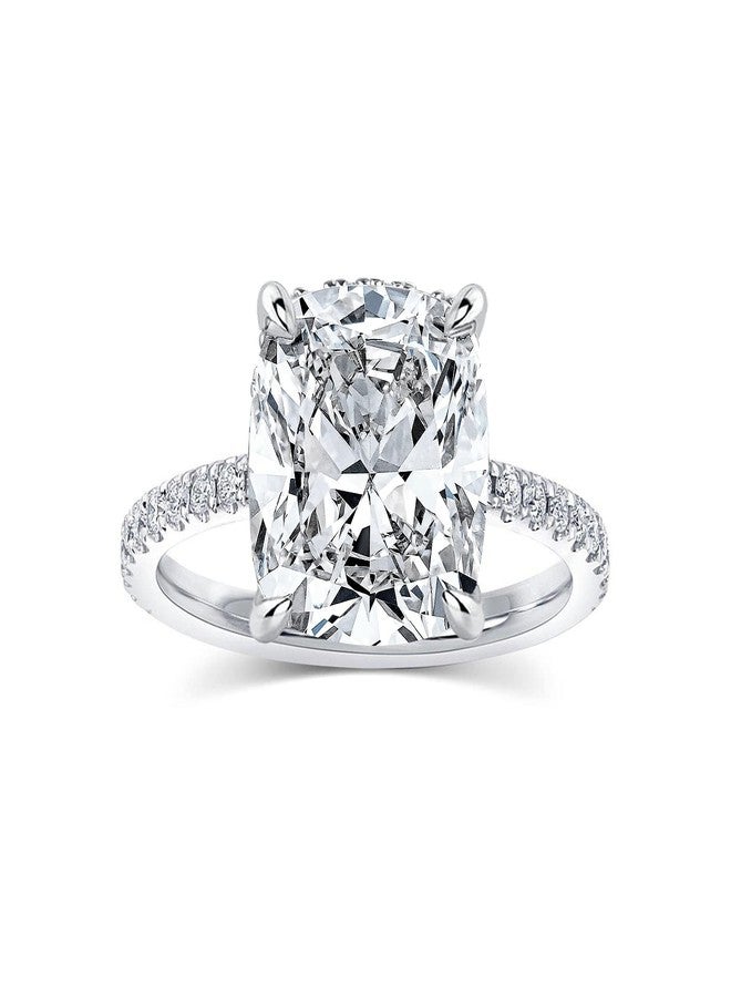 RODIFFY 4CT Cushion Cut Engagement Ring for Women, S925 Silver Clear/Yellow Stone Promise Ring with Hidden Halo (Silver, 4.5) - Image 1