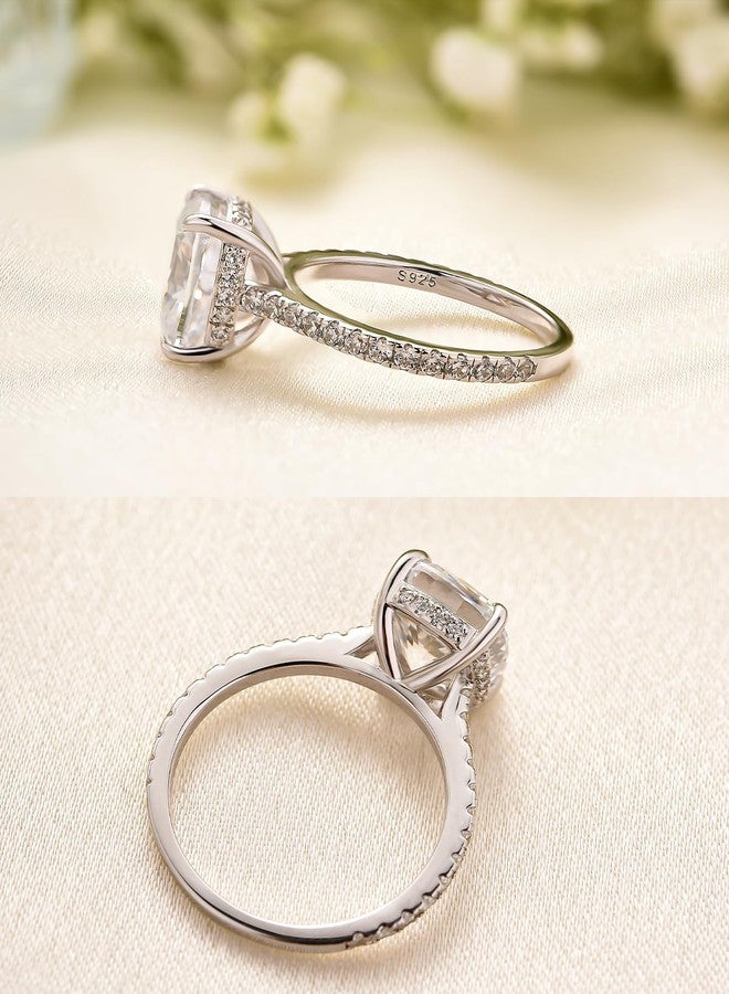 RODIFFY 4CT Cushion Cut Engagement Ring for Women, S925 Silver Clear/Yellow Stone Promise Ring with Hidden Halo (Silver, 4.5) - Image 3