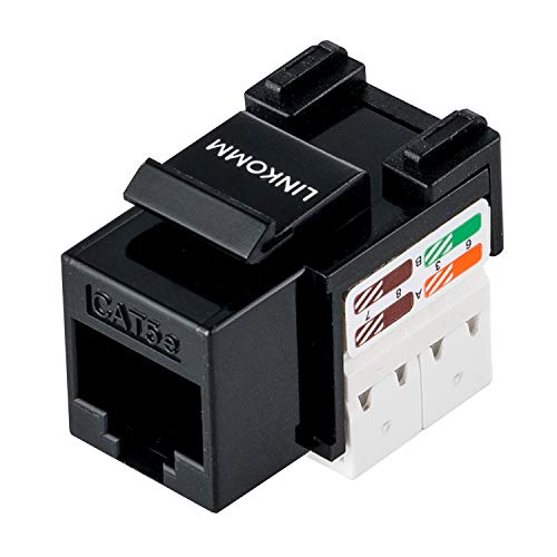 LINKOMM 50-Pack RJ45 Cat5e UTP Unshielded Keystone Jack with Punch Down Palm Holder (Black) - Image 1