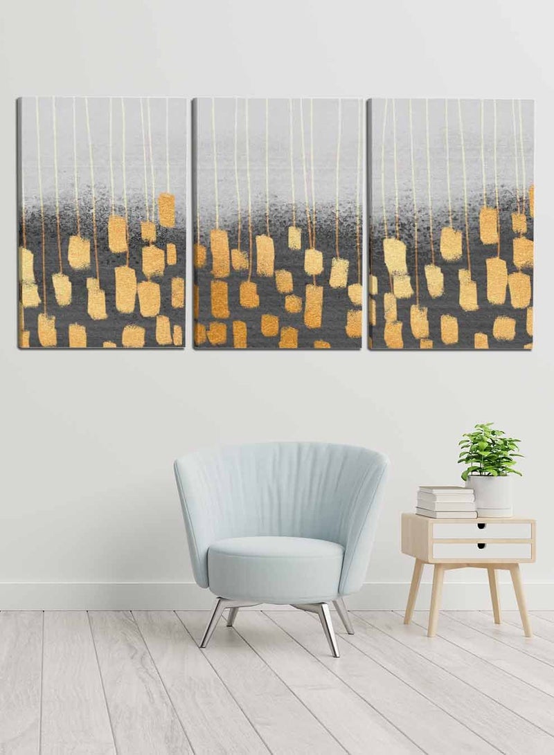 LOWHA Set Of 3 Framed Canvas Wall Arts Stretched Over Wooden Frame, Golden Shapes Pattern Paintings, For Home, Living Room, Office Decor - Image 4