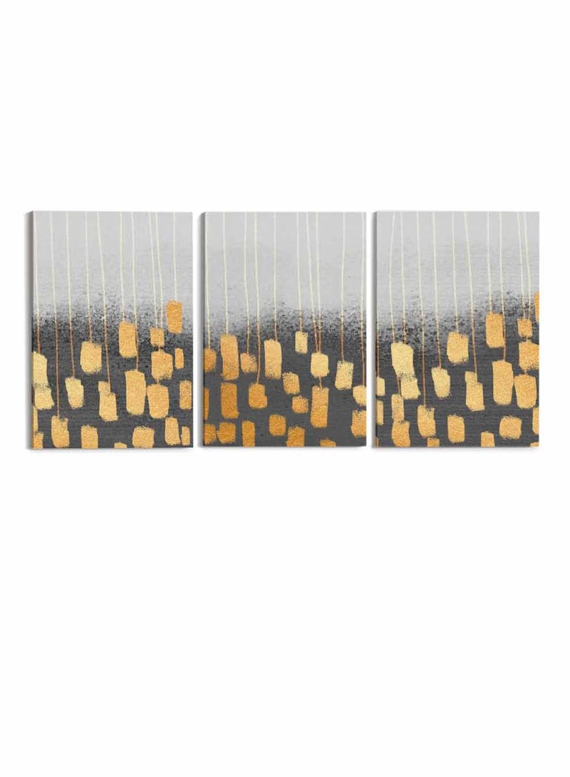 LOWHA Set Of 3 Framed Canvas Wall Arts Stretched Over Wooden Frame, Golden Shapes Pattern Paintings, For Home, Living Room, Office Decor - Image 5