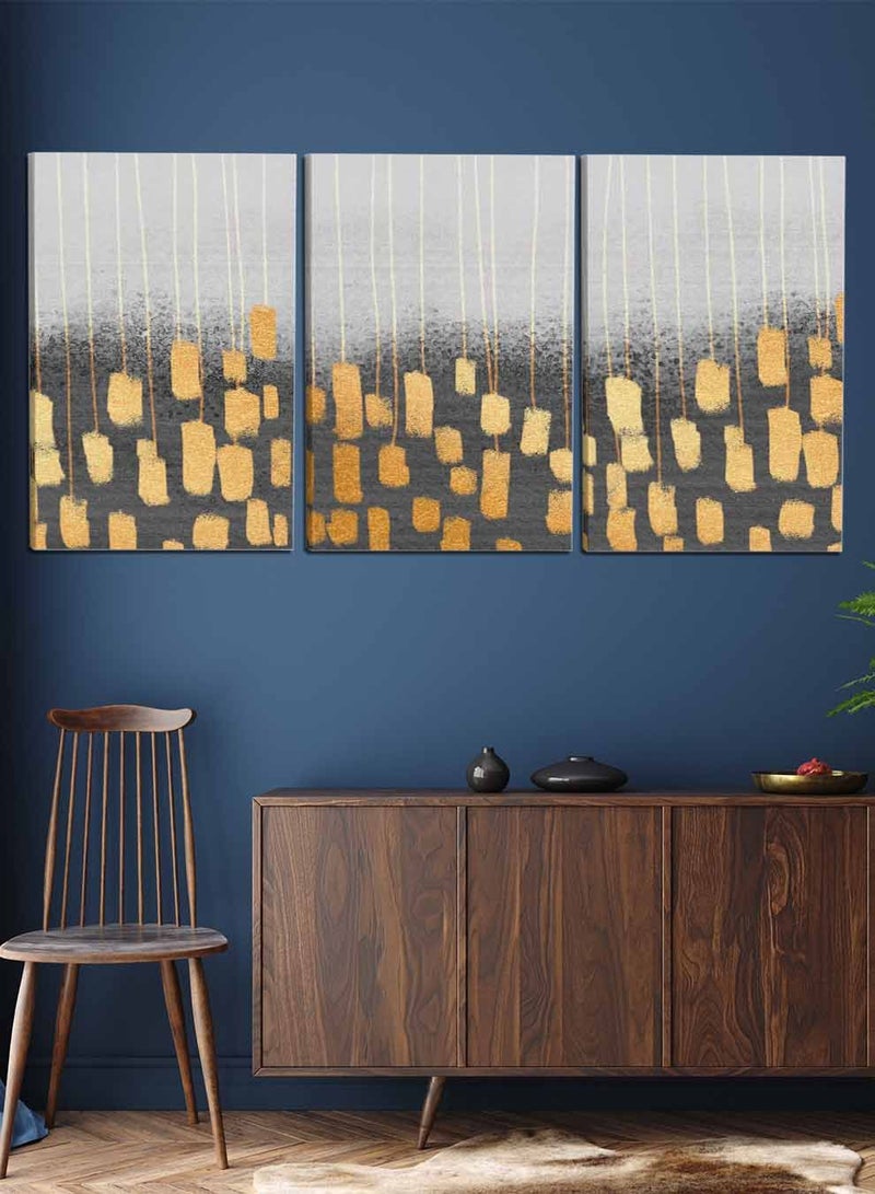 LOWHA Set Of 3 Framed Canvas Wall Arts Stretched Over Wooden Frame, Golden Shapes Pattern Paintings, For Home, Living Room, Office Decor - Image 3