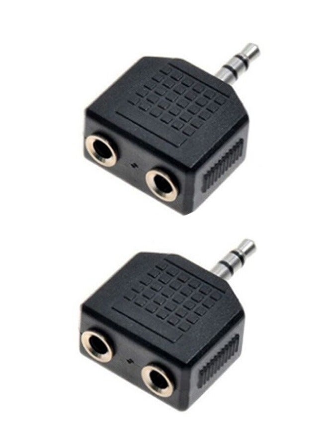 Pack of 2 Stereo Headphone Cable Splitter Adapter Jack Splitte 3.5mm Black  - Image 1