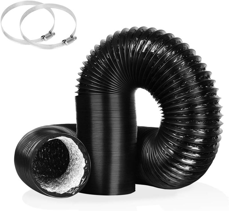 YIJUHOU 4Inch 10FT Long Flexible Aluminum Air Ducting, Heavy-Duty Black 4 Layer Dryer Vent Hose, Dryer Duct for HVAC Ventilation,duct fan systems, 2 Stainless Steel Clamps Include - Image 1