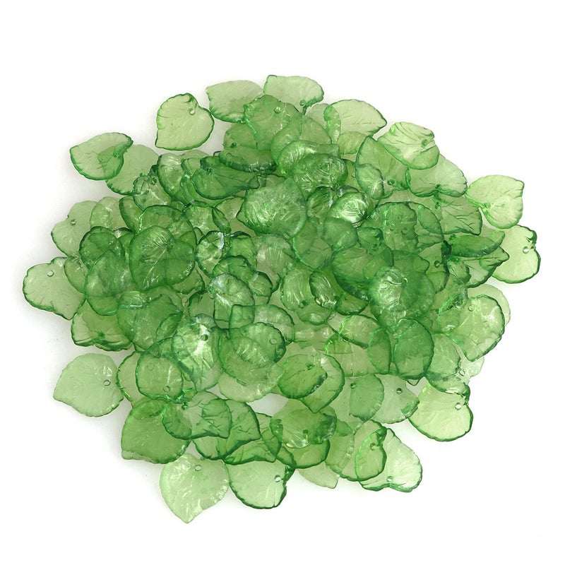 SQXBK Leaf Pendant 100PCS 15x15x2mm Green Transparent Frosted Acrylic Leaf Shape Bead Charms with Hole for Snap Necklace Bracelet Jewelry Making DIY Craft
