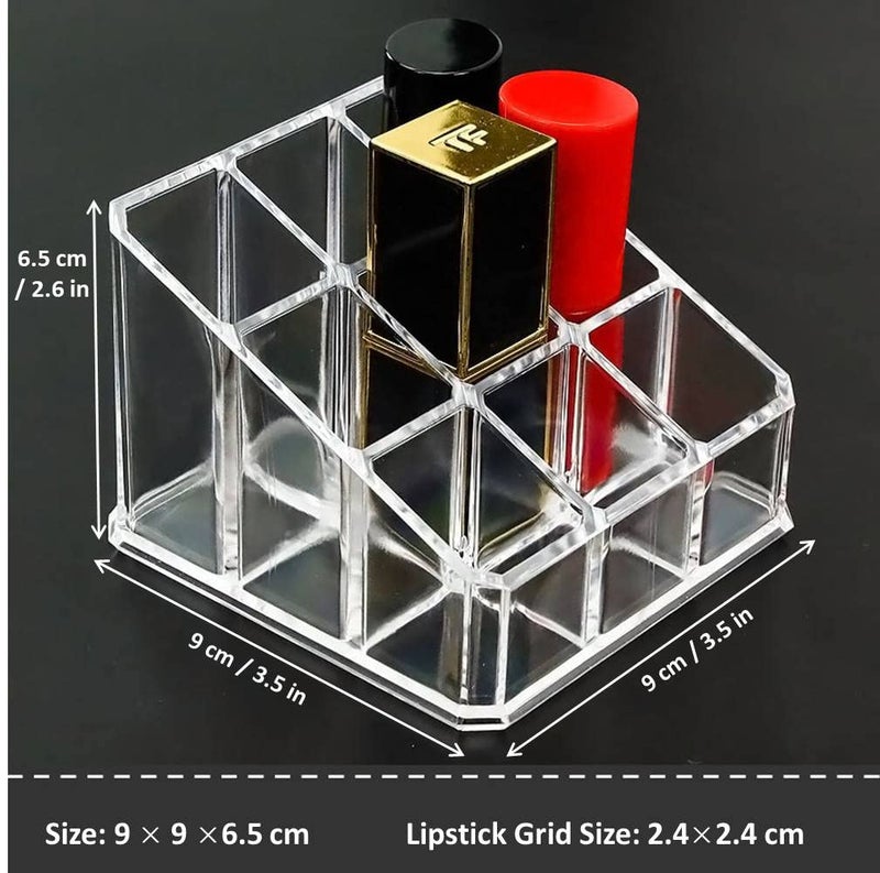 Kw Collection Acrylic Makeup Organizer Cosmetic Storage Display Case Makeup Brush Holder Organizer Lipstick Dispenser Canister Bathroom Container (3.5 X 3.5 X 2.6 In  9 Partitions  Transparent) - Image 2