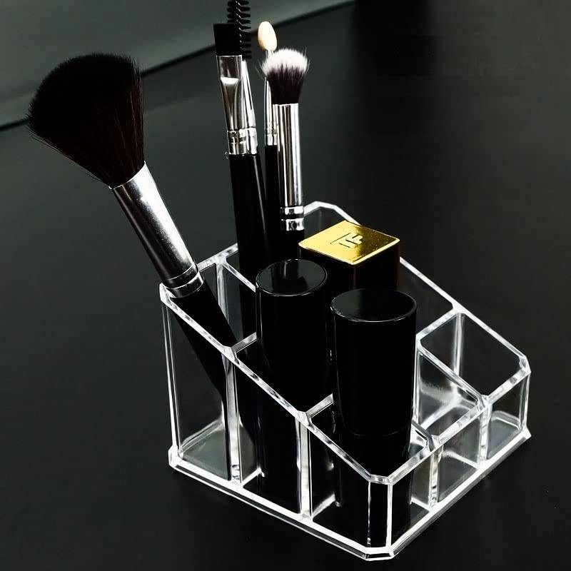 Kw Collection Acrylic Makeup Organizer Cosmetic Storage Display Case Makeup Brush Holder Organizer Lipstick Dispenser Canister Bathroom Container (3.5 X 3.5 X 2.6 In  9 Partitions  Transparent) - Image 5