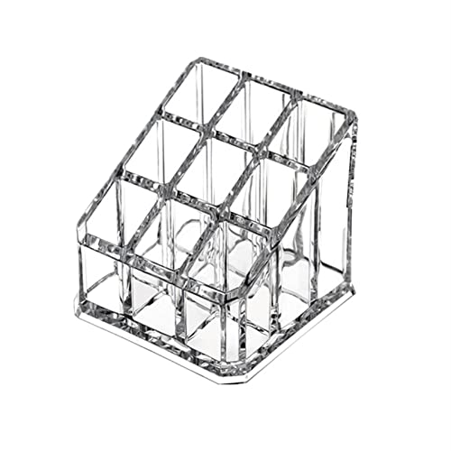 Kw Collection Acrylic Makeup Organizer Cosmetic Storage Display Case Makeup Brush Holder Organizer Lipstick Dispenser Canister Bathroom Container (3.5 X 3.5 X 2.6 In  9 Partitions  Transparent) - Image 1