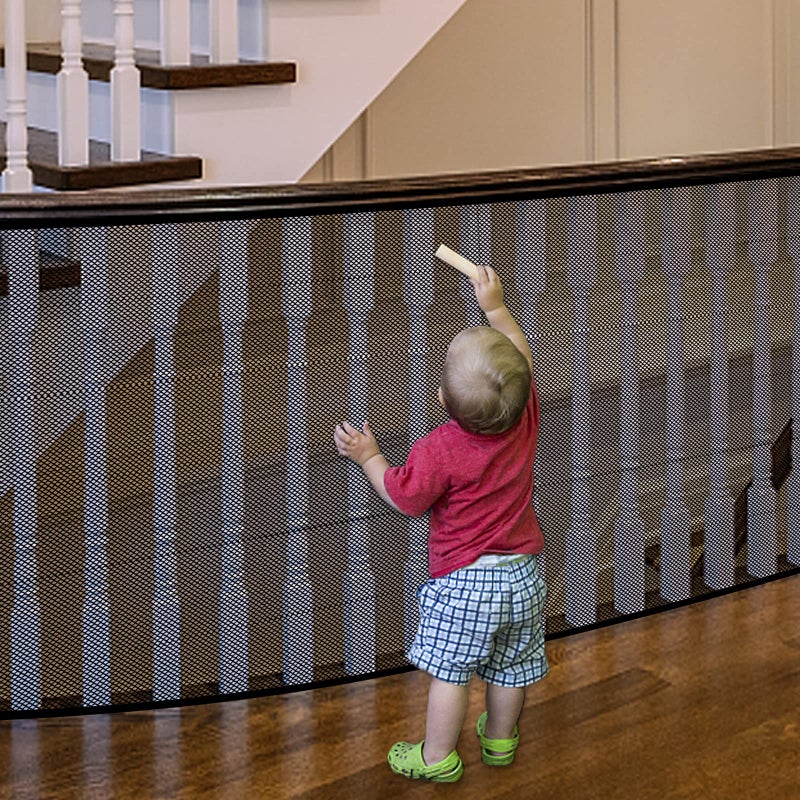 JIFTOK Baby Gate for Stairs, Banister Guard for Kids, Pets, Toys, 18 ft L x 2.66 ft H, Mesh Netting Safety Net for Balcony Rail Stair, Stairway Net Baby Safety Products for Indoor & Outdoor (Black) - Image 1