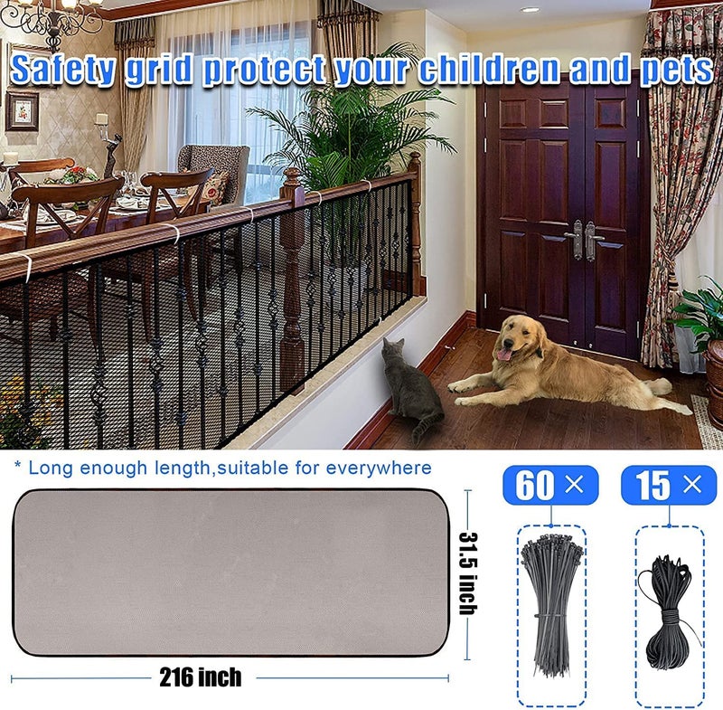 JIFTOK Baby Gate for Stairs, Banister Guard for Kids, Pets, Toys, 18 ft L x 2.66 ft H, Mesh Netting Safety Net for Balcony Rail Stair, Stairway Net Baby Safety Products for Indoor & Outdoor (Black) - Image 5