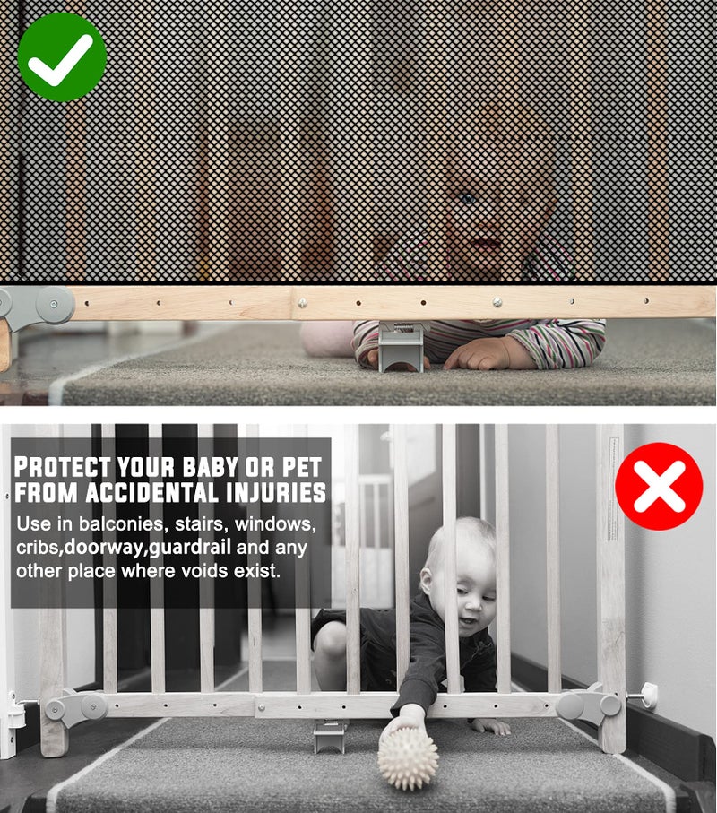 JIFTOK Baby Gate for Stairs, Banister Guard for Kids, Pets, Toys, 18 ft L x 2.66 ft H, Mesh Netting Safety Net for Balcony Rail Stair, Stairway Net Baby Safety Products for Indoor & Outdoor (Black) - Image 3