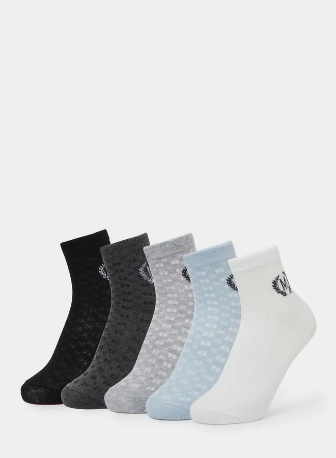ستايلي Pack of 5 - Graphic Print Ribbed Cuff Crew Socks