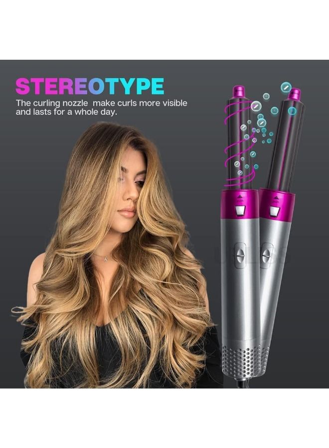 SHOPI Toshionics Electric Professional 5 in 1 Hair Dryer Negative Ions Blower 3 Temperature Levels Detachable Rotating Hot Air Brush Styler with Straightener Volumizer Curler Combing (Purple And Grey) - Image 2