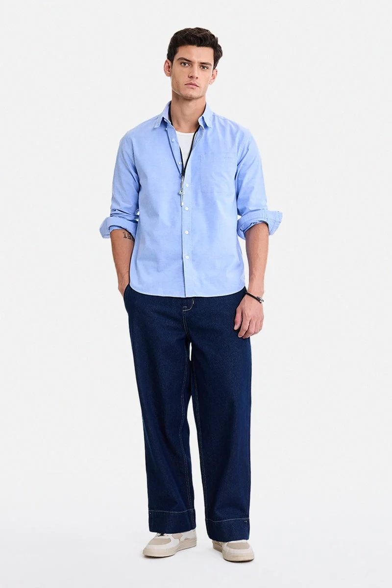 سنيتش Light Blue Solid Long Sleeve Regular Fit Shirt