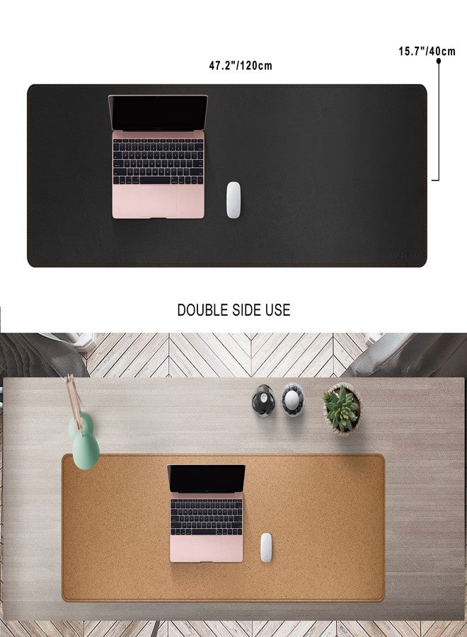 MAIDERN 47.2" x 15.7" Cork & Leather Desk Pad, Large XXL Mat, Full Mouse Pad, Dual Sided Protector for Gaming Home Office (Black) - Image 2