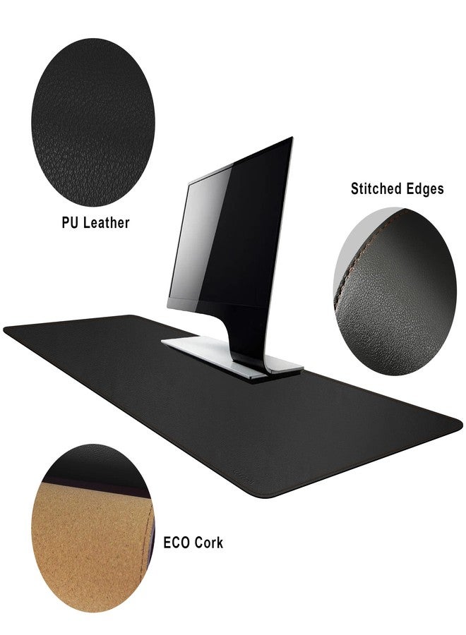 MAIDERN 47.2" x 15.7" Cork & Leather Desk Pad, Large XXL Mat, Full Mouse Pad, Dual Sided Protector for Gaming Home Office (Black) - Image 3