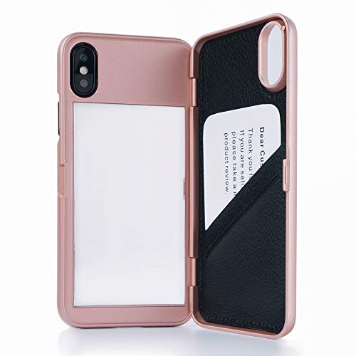 W7ETBEN for iPhone Xs Case,Wallet Case with Kickstand Built-in Mirror Shockproof Card Holder Cover for Apple iPhone X/XS - Rose Gold - Image 1