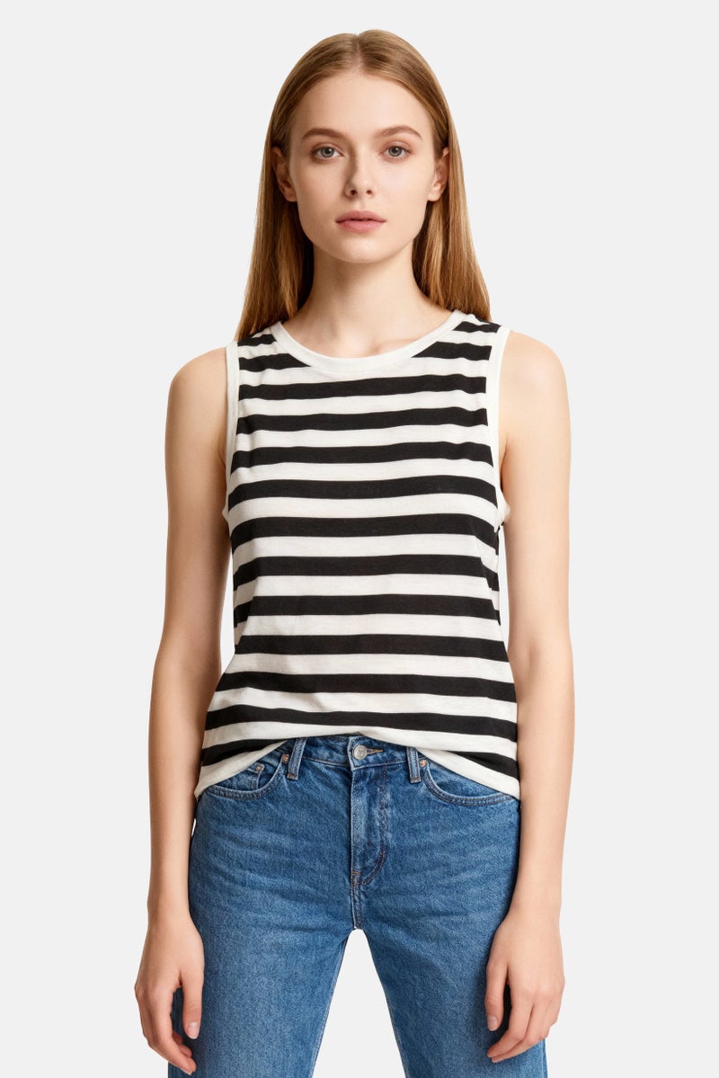 GAP Women Crew Neck Sleeveless Stripe Tank Top, Multicolor - Image 1