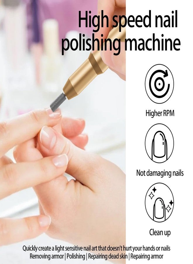 CBVCBV Nail Drill Kit Electric Rechargeable Set Cordless Nail Art Grinding Machine Compact Professional Nail File for Gel Manicure Pedicure Polishing Tool Household,Nail Removal Machine (Golden) - Image 4