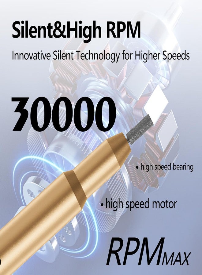 CBVCBV Nail Drill Kit Electric Rechargeable Set Cordless Nail Art Grinding Machine Compact Professional Nail File for Gel Manicure Pedicure Polishing Tool Household,Nail Removal Machine (Golden) - Image 2