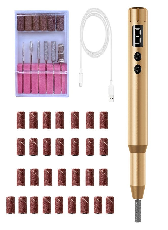 CBVCBV Nail Drill Kit Electric Rechargeable Set Cordless Nail Art Grinding Machine Compact Professional Nail File for Gel Manicure Pedicure Polishing Tool Household,Nail Removal Machine (Golden) - Image 1