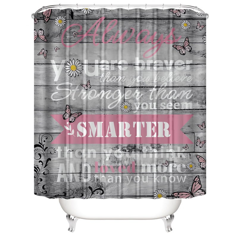 AZHM 4pcs Inspirational Quotes Shower Curtain Sets with Rugs Floral Bathroom Decor Set with Shower Curtain and Rugs and Accessories Flower Bathroom Curtain with 12 Hooks - Image 4