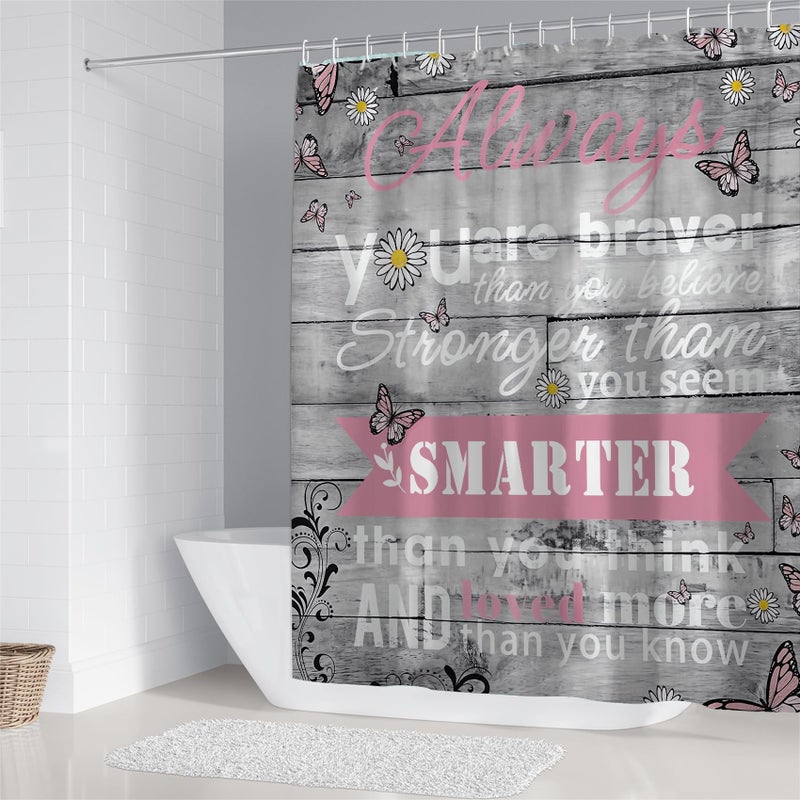 AZHM 4pcs Inspirational Quotes Shower Curtain Sets with Rugs Floral Bathroom Decor Set with Shower Curtain and Rugs and Accessories Flower Bathroom Curtain with 12 Hooks - Image 3