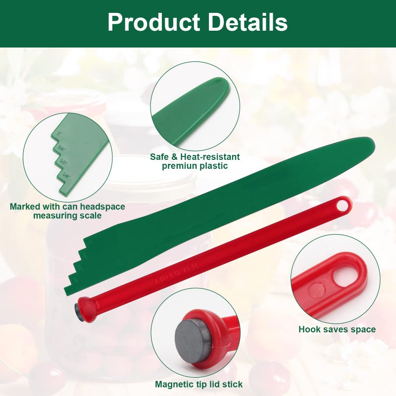 Catcan 4 PCS Canning Kits- Include Magnetic Lid Lifter and Bubble Popper Heat Resistant Home Easy Canning Tools (Red+Green) - Image 2