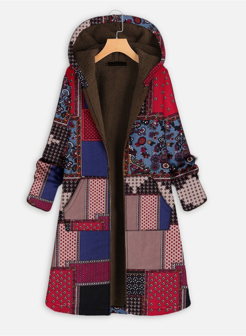 Loquat Autumn And Winter Thick Printed Women's Hooded Slim-Fit Long Warm Coat  - Image 1