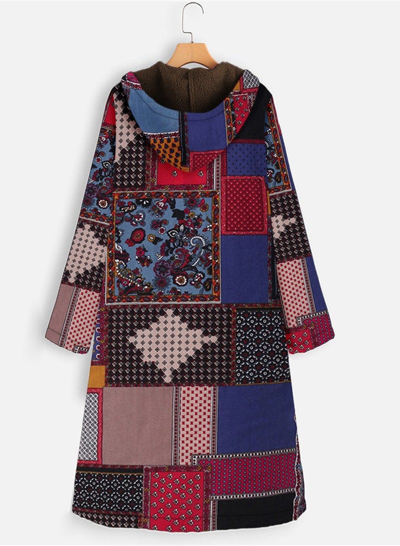 Loquat Autumn And Winter Thick Printed Women's Hooded Slim-Fit Long Warm Coat  - Image 2