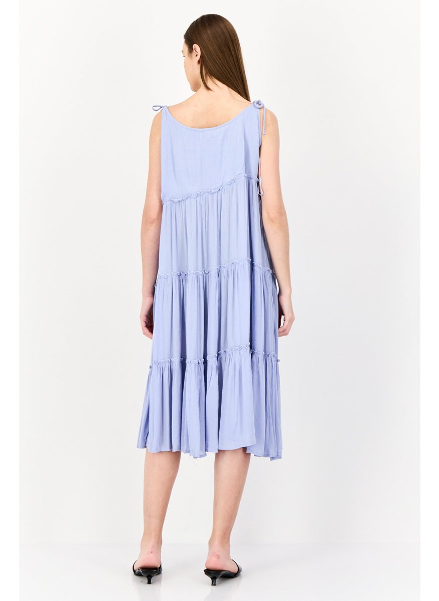 BRAVE SOUL Women Plain Tiered Dress, Blue  - Image 3