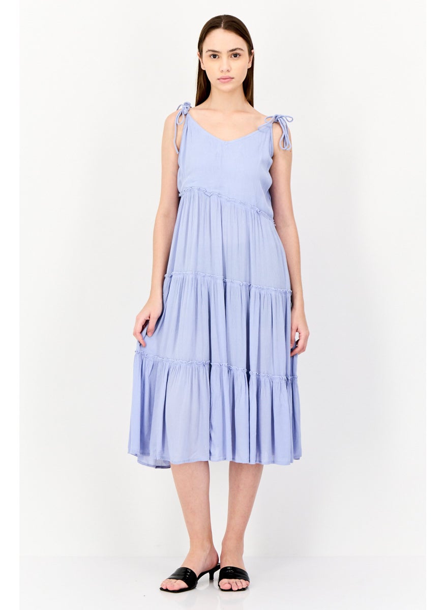 BRAVE SOUL Women Plain Tiered Dress, Blue  - Image 1