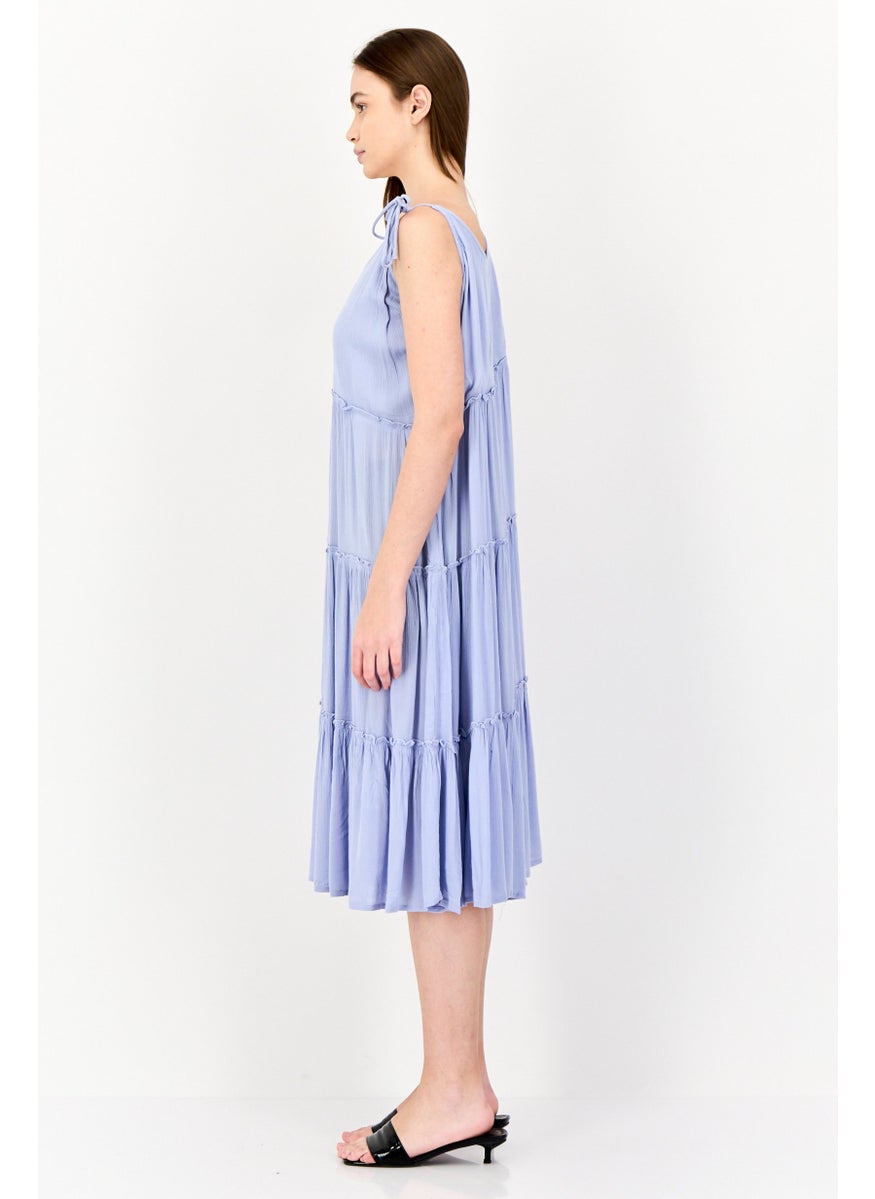 BRAVE SOUL Women Plain Tiered Dress, Blue  - Image 2