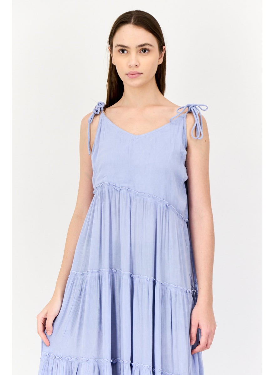 BRAVE SOUL Women Plain Tiered Dress, Blue  - Image 4