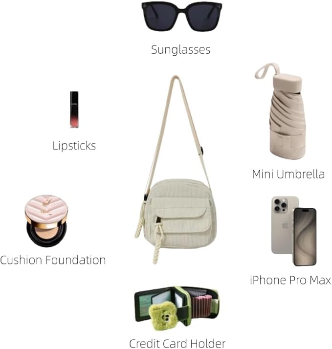 Kawn Women Crossbody Bag, Aesthetic Mini Cute Purse, Shoulder Bag with Outer Pocket For Daily Use Work Travel Beaches, Portable Handbag Bag, Comfortable and Trendy Design (Beige) - Image 5