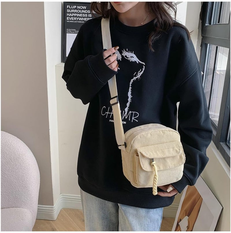 Kawn Women Crossbody Bag, Aesthetic Mini Cute Purse, Shoulder Bag with Outer Pocket For Daily Use Work Travel Beaches, Portable Handbag Bag, Comfortable and Trendy Design (Beige) - Image 2