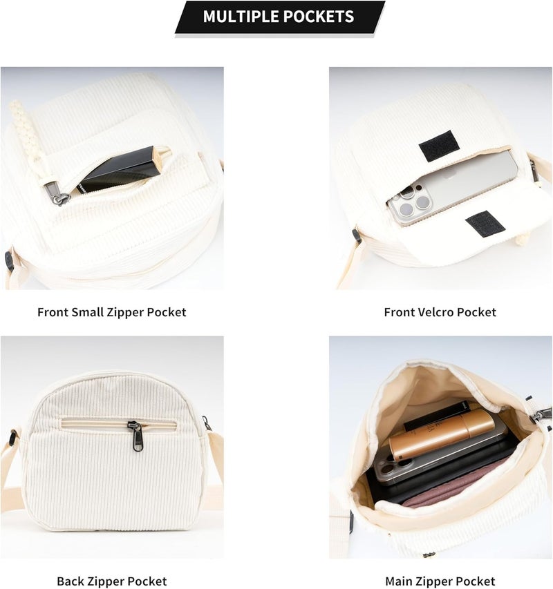 Kawn Women Crossbody Bag, Aesthetic Mini Cute Purse, Shoulder Bag with Outer Pocket For Daily Use Work Travel Beaches, Portable Handbag Bag, Comfortable and Trendy Design (Beige) - Image 3