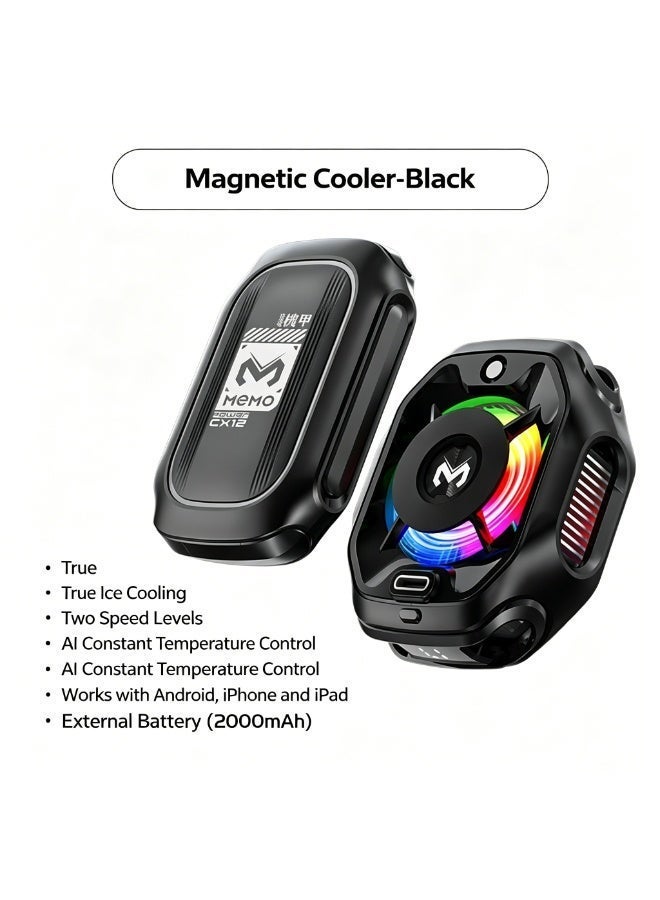 MEMO CX12 Semiconductor Phone Cooler for Game Fan PUBG, 2-Speed Adjustable Portable Phone Cooling Radiator Without Noise, AI Smart Temperature Control Yellow Cell Phone Cooler for Mobile Gaming & Live Streaming - Image 2