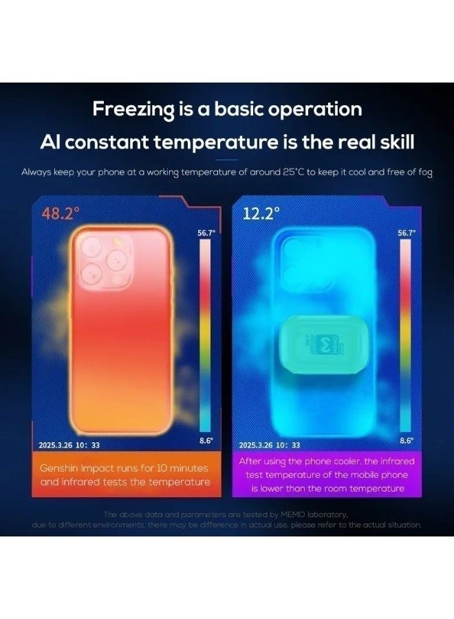 MEMO CX12 Semiconductor Phone Cooler for Game Fan PUBG, 2-Speed Adjustable Portable Phone Cooling Radiator Without Noise, AI Smart Temperature Control Yellow Cell Phone Cooler for Mobile Gaming & Live Streaming - Image 3