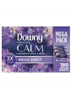 Downy Infusions Mega Dryer Sheets, Laundry Fabric Softener, CALM, Lavender and Vanilla Bean, 180 Count  - Image 1